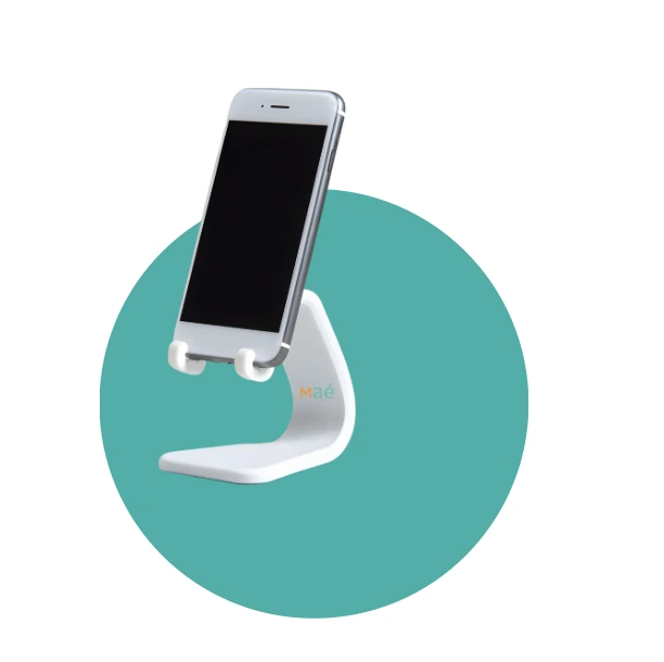 Support de téléphone blanc Maé® pour poser et recharger son mobile, accessoire indispensable pour utiliser l'application troubles de la mémoire au quotidien